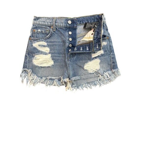 7 for All Man Kind Womens Cut-Off Jeans Shorts Size 25 Raw Hem Frayed Distressed - Picture 2 of 16